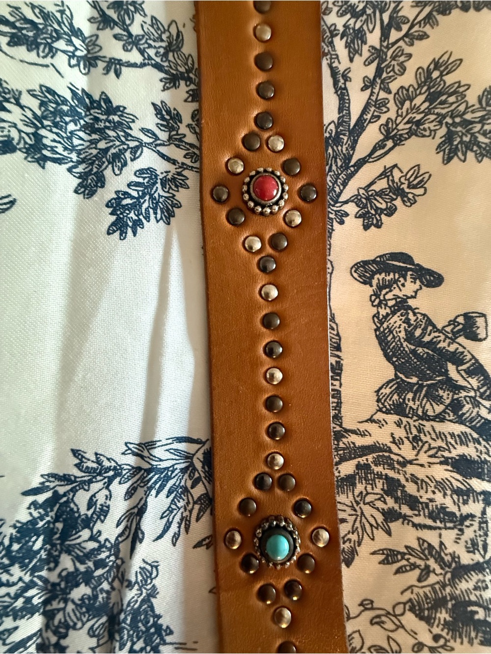 Johnny Was Brown Studded Leather Belt with Silver Eyelets - Picture 3 of 5